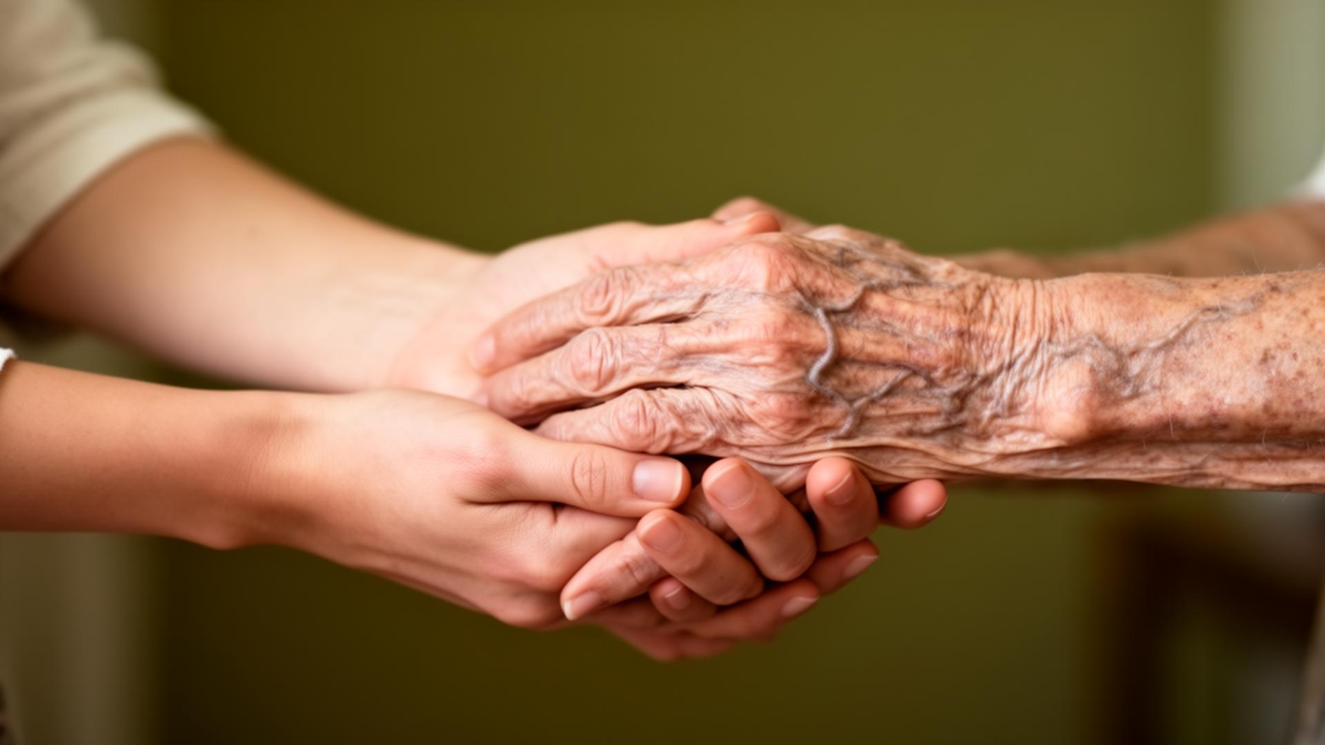 Mãos cuidando — atendimento domiciliar Plus Care Saúde